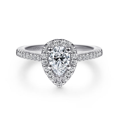 14K White Gold Pear Shape Halo Diamond Engagement Ring
