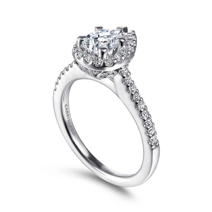14K White Gold Pear Shape Halo Diamond Engagement Ring