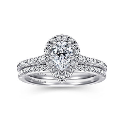 14K White Gold Pear Shape Halo Diamond Engagement Ring
