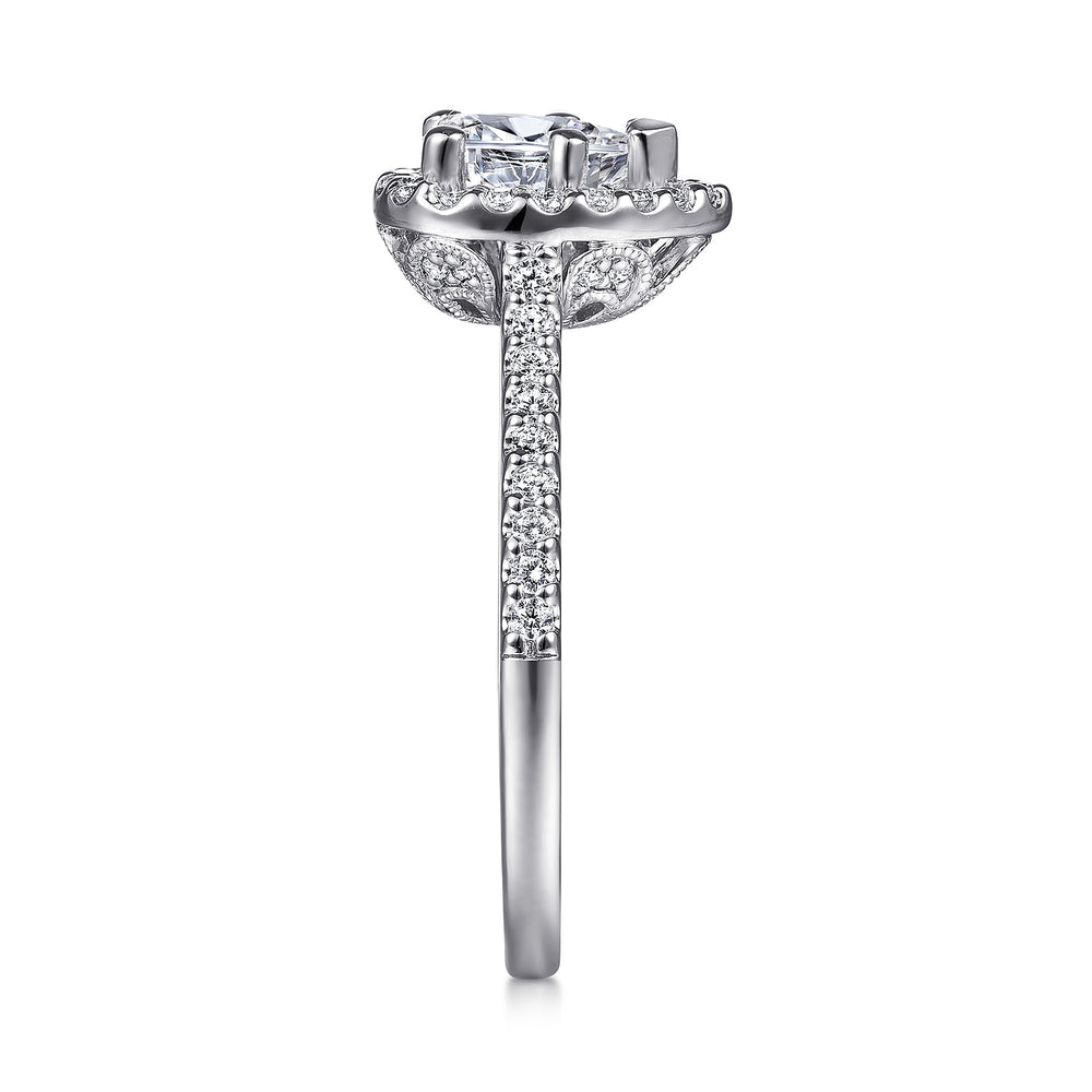14K White Gold Pear Shape Halo Diamond Engagement Ring