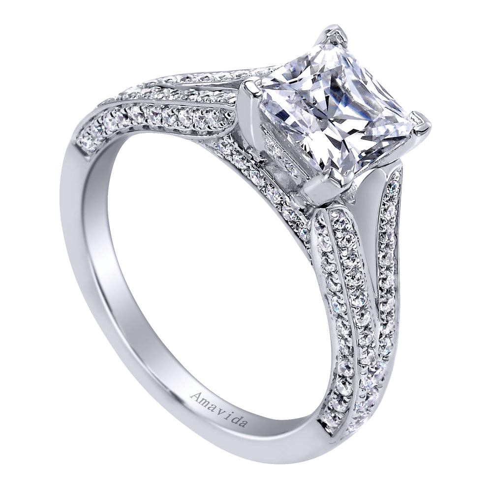 18K White Gold Princess Cut Split Shank Diamond Engagement Ring