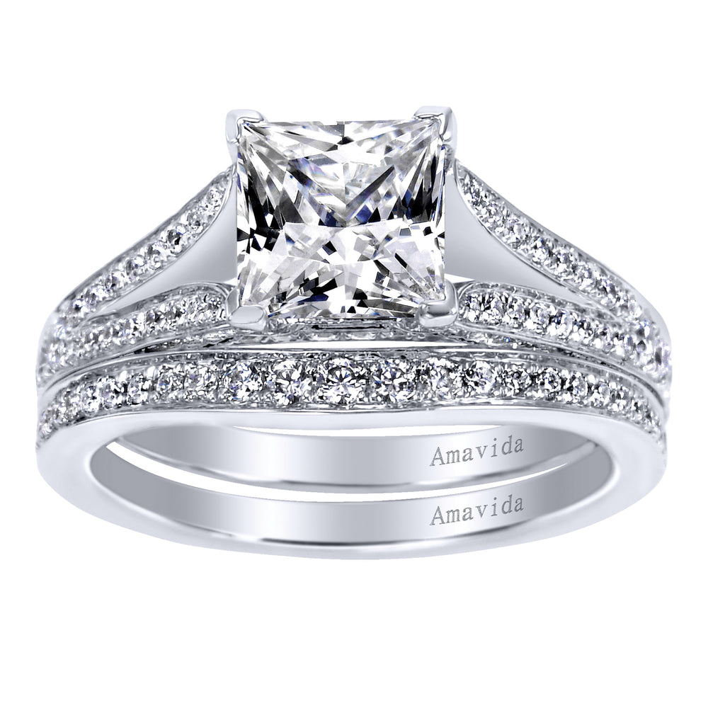 18K White Gold Princess Cut Split Shank Diamond Engagement Ring