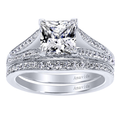 18K White Gold Princess Cut Split Shank Diamond Engagement Ring