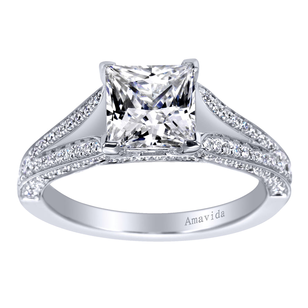 18K White Gold Princess Cut Split Shank Diamond Engagement Ring