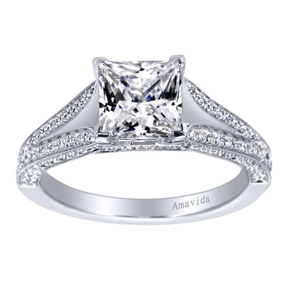 18K White Gold Princess Cut Split Shank Diamond Engagement Ring