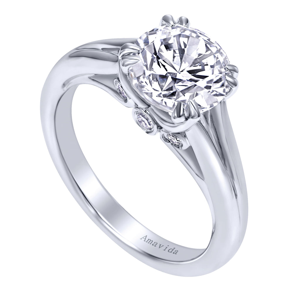 18K White Gold Round Split Shank Diamond Engagement Ring