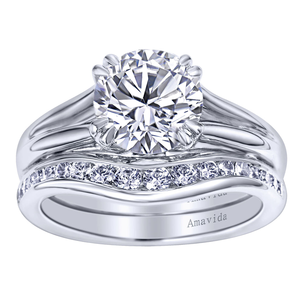 18K White Gold Round Split Shank Diamond Engagement Ring