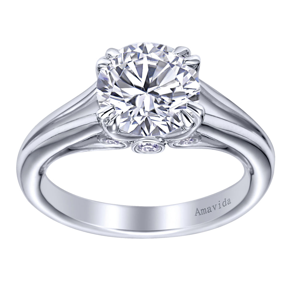 18K White Gold Round Split Shank Diamond Engagement Ring