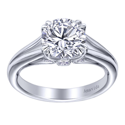 18K White Gold Round Split Shank Diamond Engagement Ring