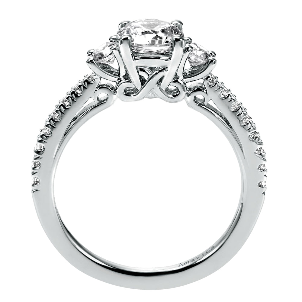 18K White Gold Round Three Stone Diamond Engagement Ring