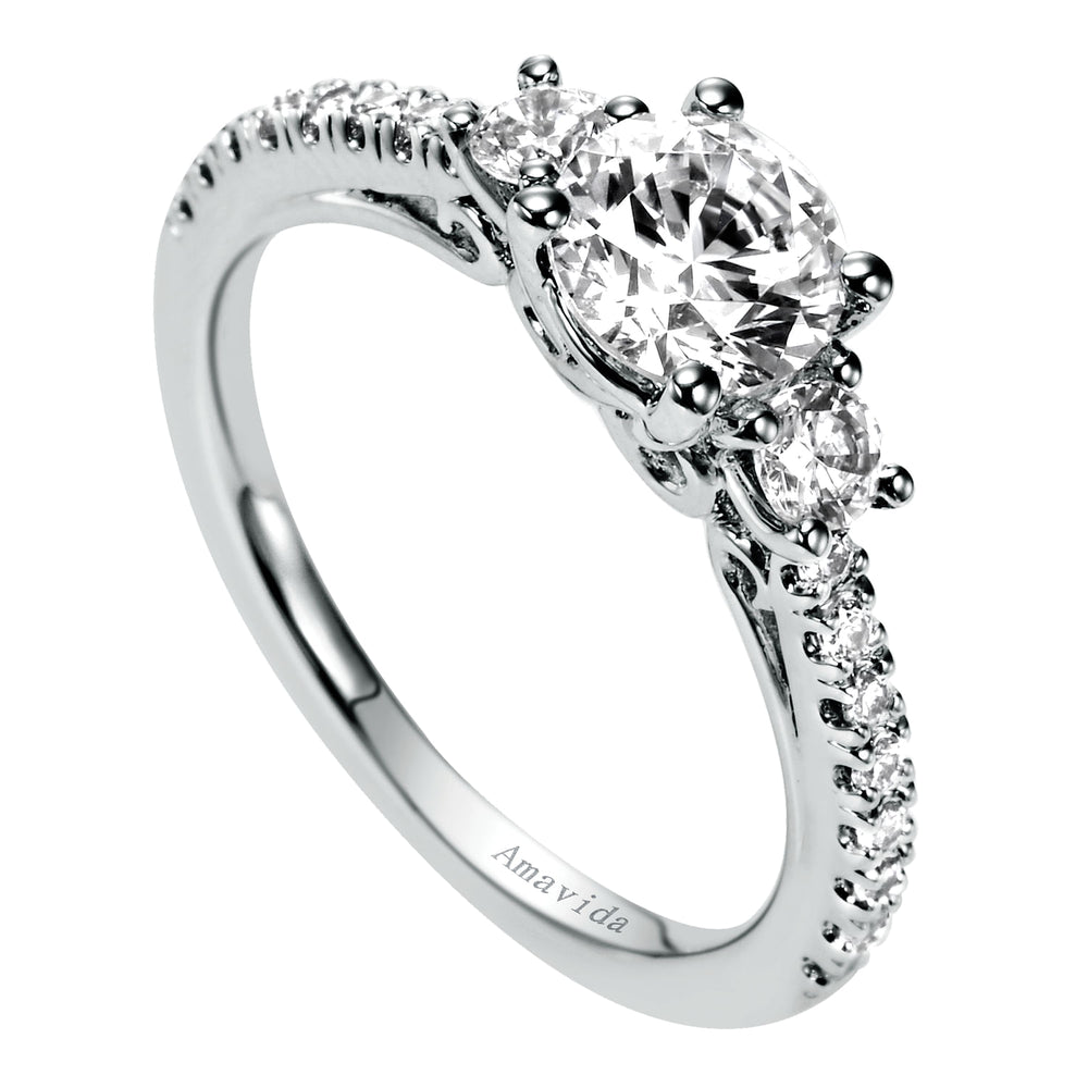 18K White Gold Round Three Stone Diamond Engagement Ring
