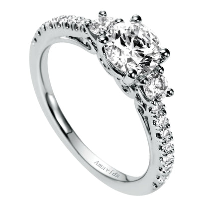 18K White Gold Round Three Stone Diamond Engagement Ring