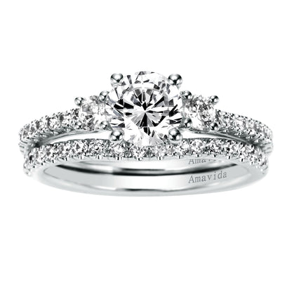18K White Gold Round Three Stone Diamond Engagement Ring