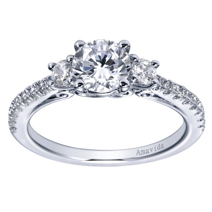 18K White Gold Round Three Stone Diamond Engagement Ring