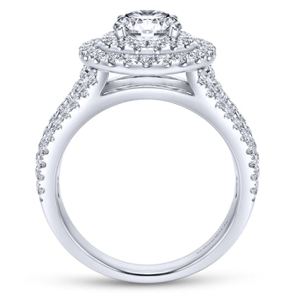 14K White Gold Round Double Halo Diamond Engagement Ring