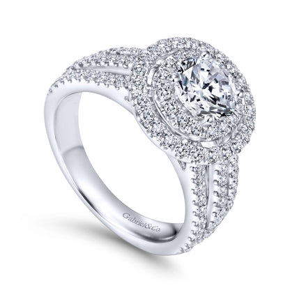 14K White Gold Round Double Halo Diamond Engagement Ring