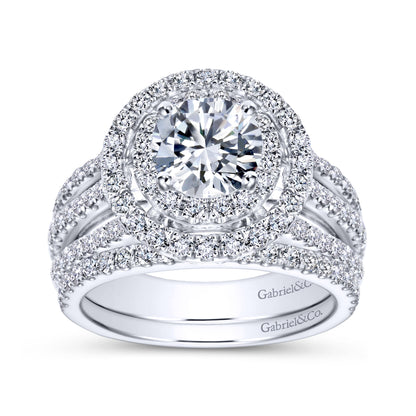 14K White Gold Round Double Halo Diamond Engagement Ring