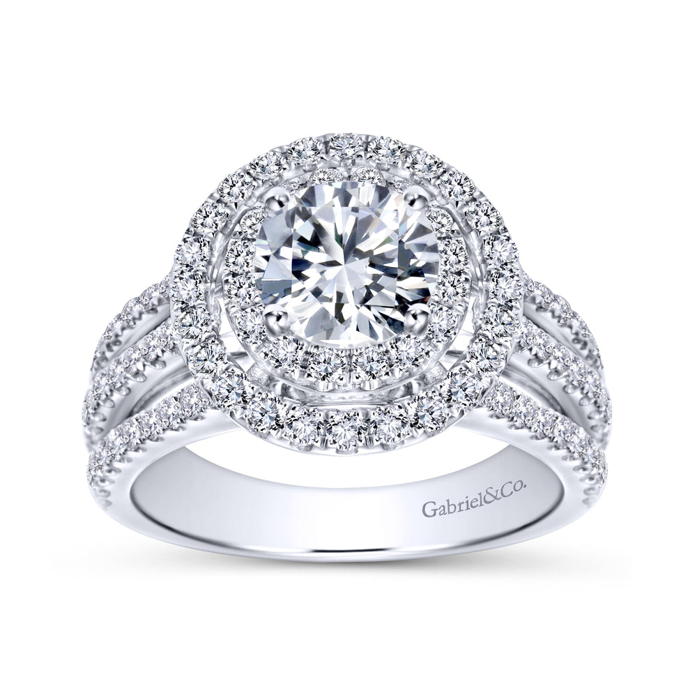 14K White Gold Round Double Halo Diamond Engagement Ring