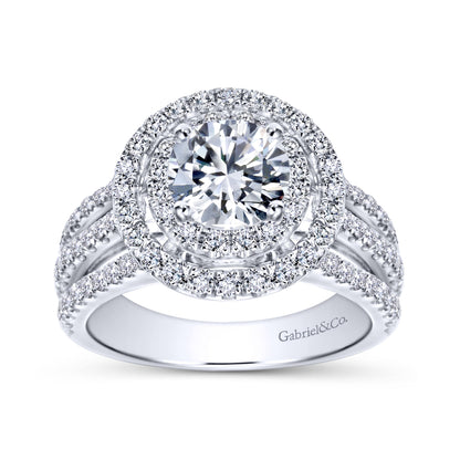 14K White Gold Round Double Halo Diamond Engagement Ring
