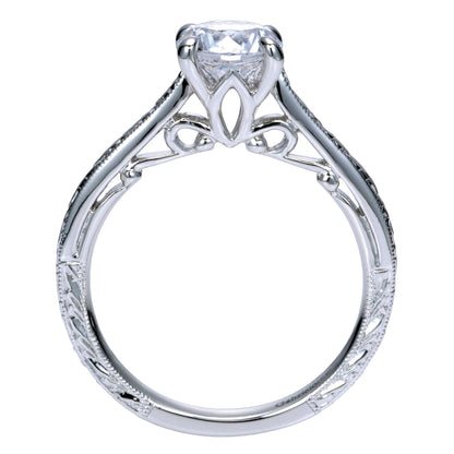 Vintage Inspired 14K White Gold Round Solitaire Engagement Ring
