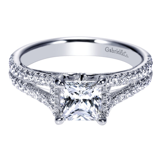 14K White Gold Princess Cut Split Shank Diamond Engagement Ring