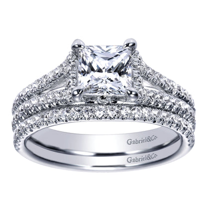 14K White Gold Princess Cut Split Shank Diamond Engagement Ring