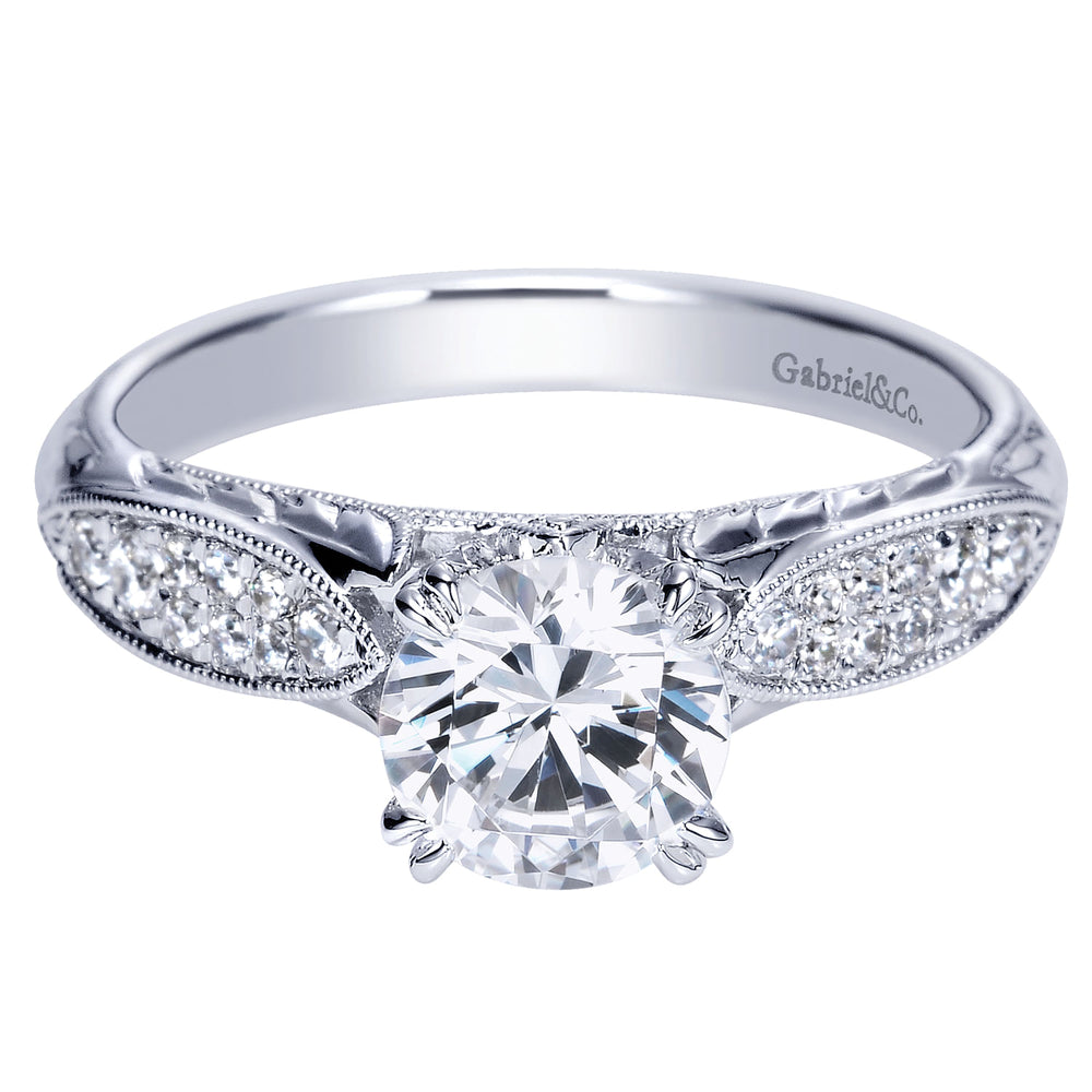 14K White Gold Round Diamond Engagement Ring