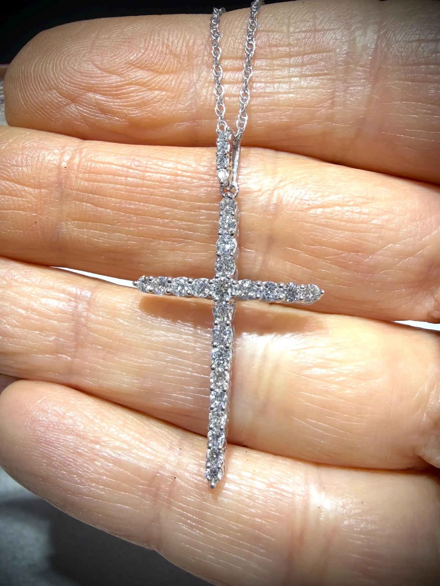 Lab Grown Diamond Cross Necklace 0.75 Carats: Sterling Silver 18”