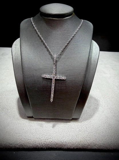 Lab Grown Diamond Cross Necklace 0.75 Carats: Sterling Silver 18”