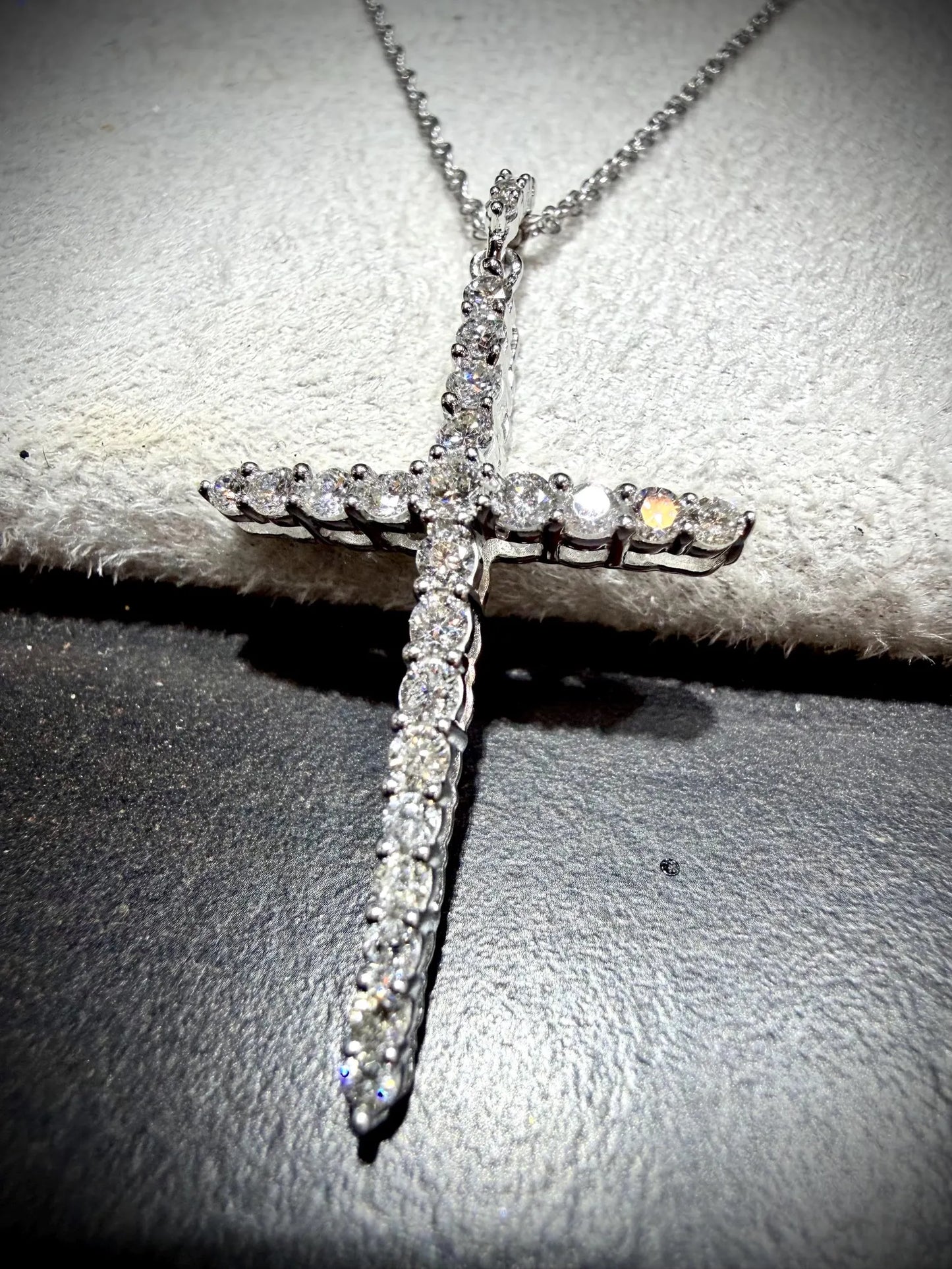 Lab Grown Diamond Cross Necklace 0.75 Carats: Sterling Silver 18”