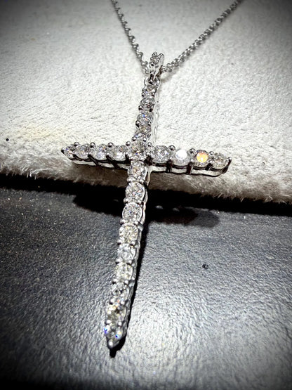 Lab Grown Diamond Cross Necklace 0.75 Carats: Sterling Silver 18”