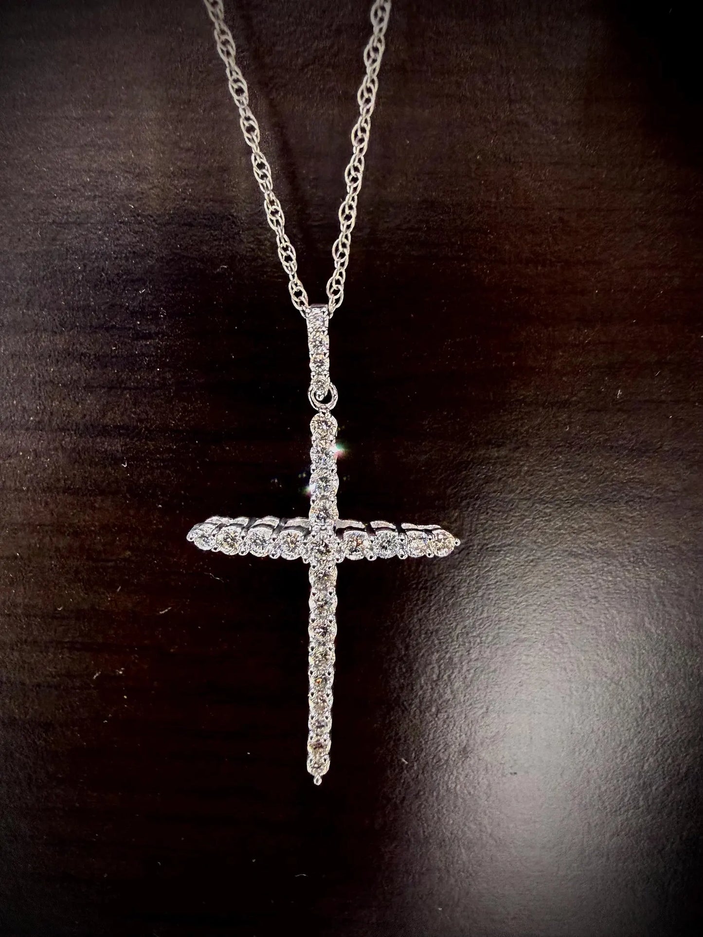 Lab Grown Diamond Cross Necklace 0.75 Carats: Sterling Silver 18”