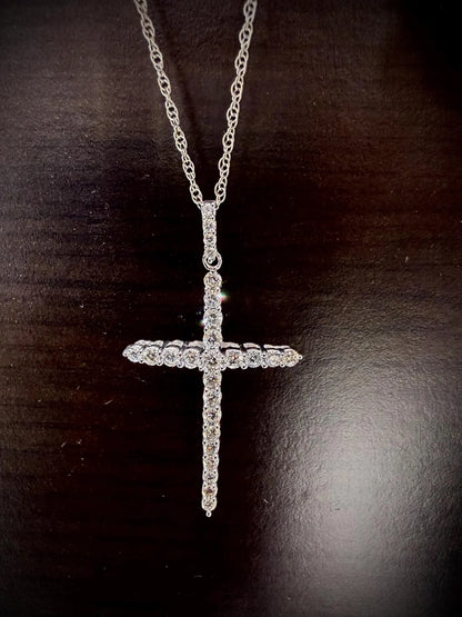 Lab Grown Diamond Cross Necklace 0.75 Carats: Sterling Silver 18”