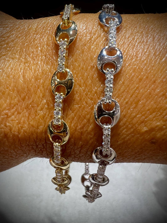 Lab Grown Diamond Mariner Link Bracelet: Sterling Silver or Gold, 1.5ct