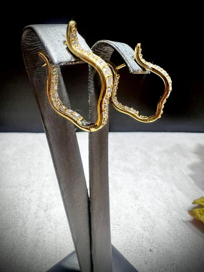 Lab Grown Diamond Hoop Earrings: 1.5 Carat Sterling Silver or Gold Flower Design