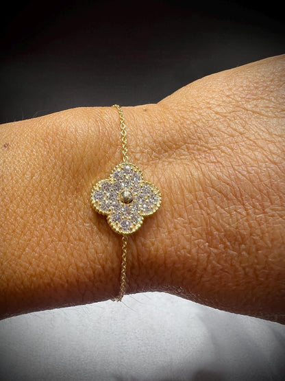 Lab Grown Diamond Flower Bracelet 1.11 Carats: Adjustable 7-8” Sterling Silver or Gold