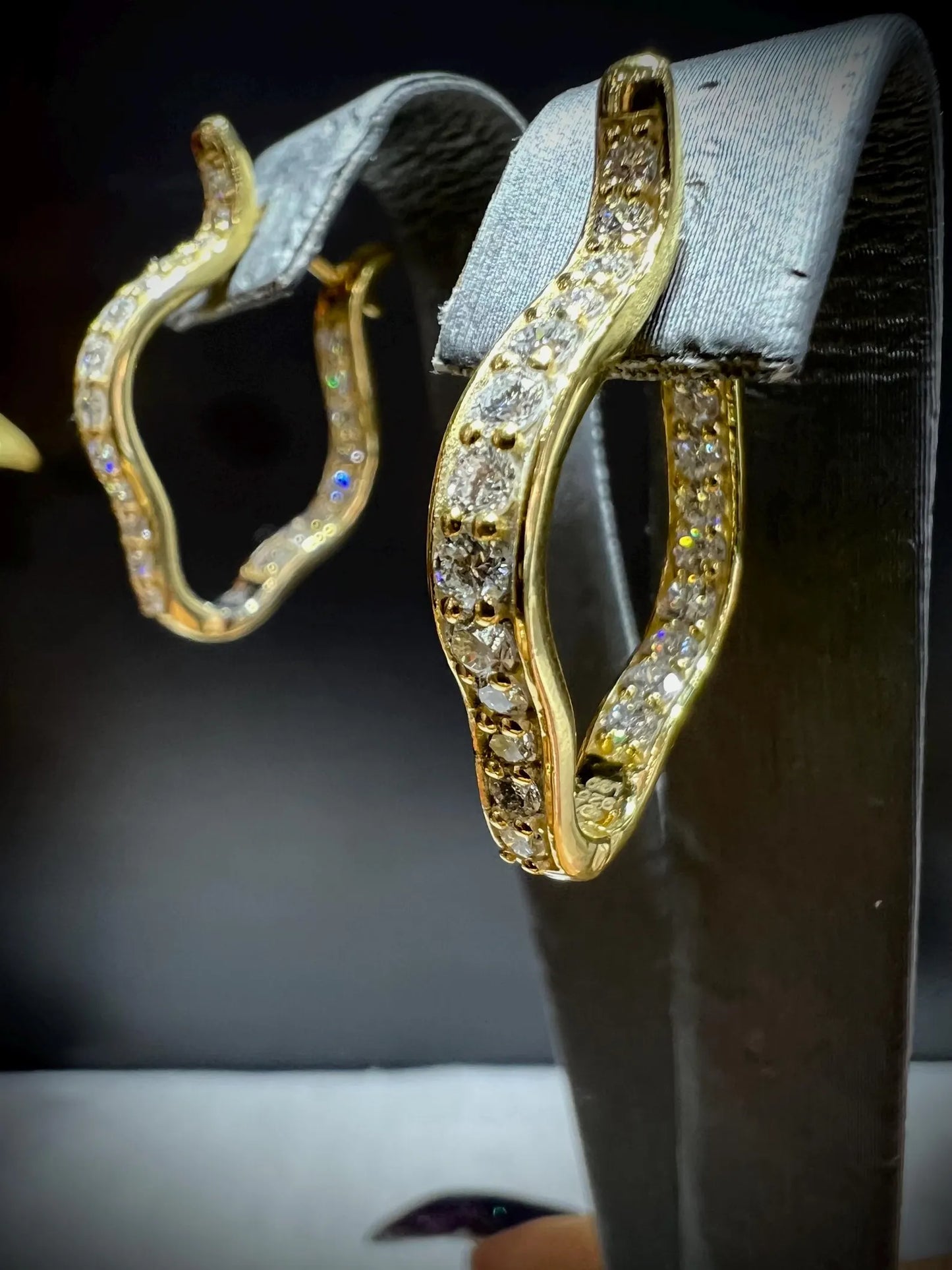 Lab Grown Diamond Hoop Earrings: 1.5 Carat Sterling Silver or Gold Flower Design