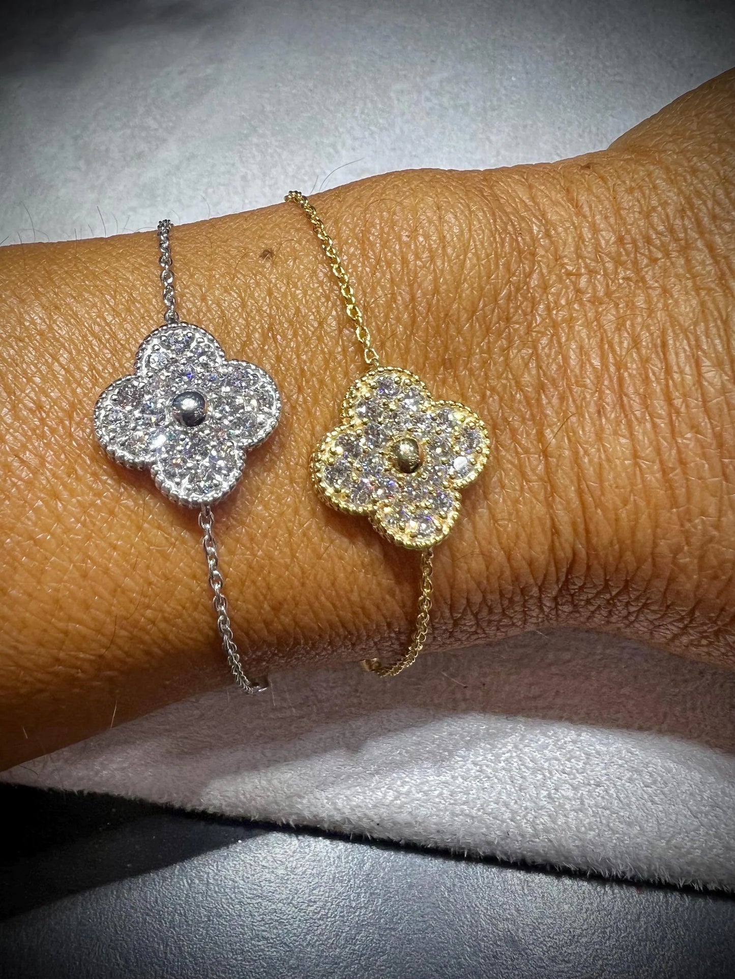 Lab Grown Diamond Flower Bracelet 1.11 Carats: Adjustable 7-8” Sterling Silver or Gold