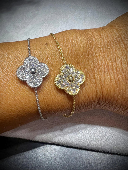 Lab Grown Diamond Flower Bracelet 1.11 Carats: Adjustable 7-8” Sterling Silver or Gold