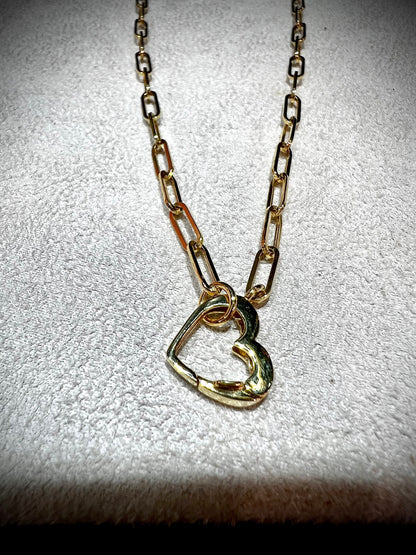 14K 18” Heart Paperclip Link Necklace