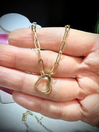 14K 18” Heart Paperclip Link Necklace