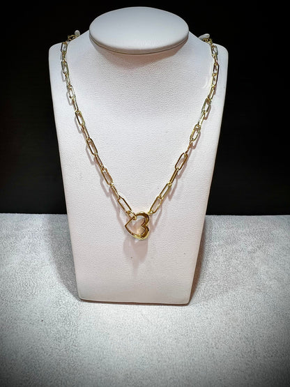 14K 18” Heart Paperclip Link Necklace