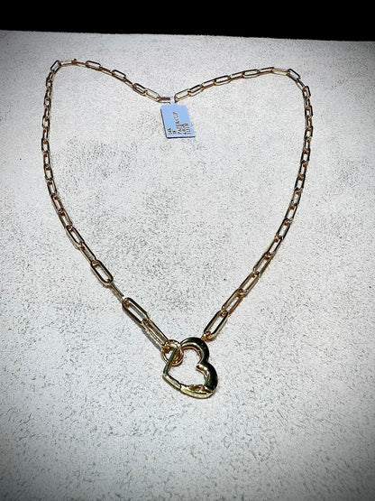 14K 18” Heart Paperclip Link Necklace