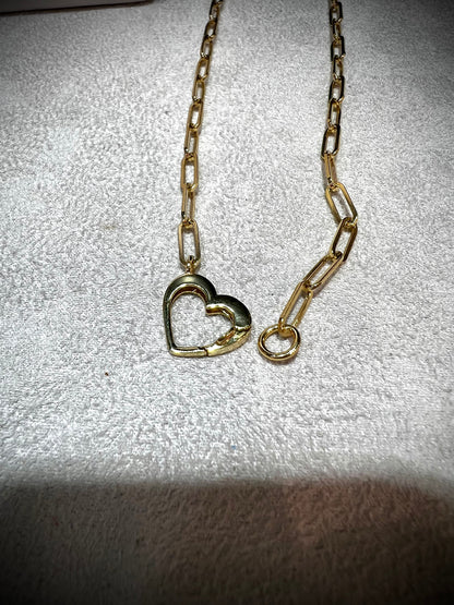 14K 18” Heart Paperclip Link Necklace