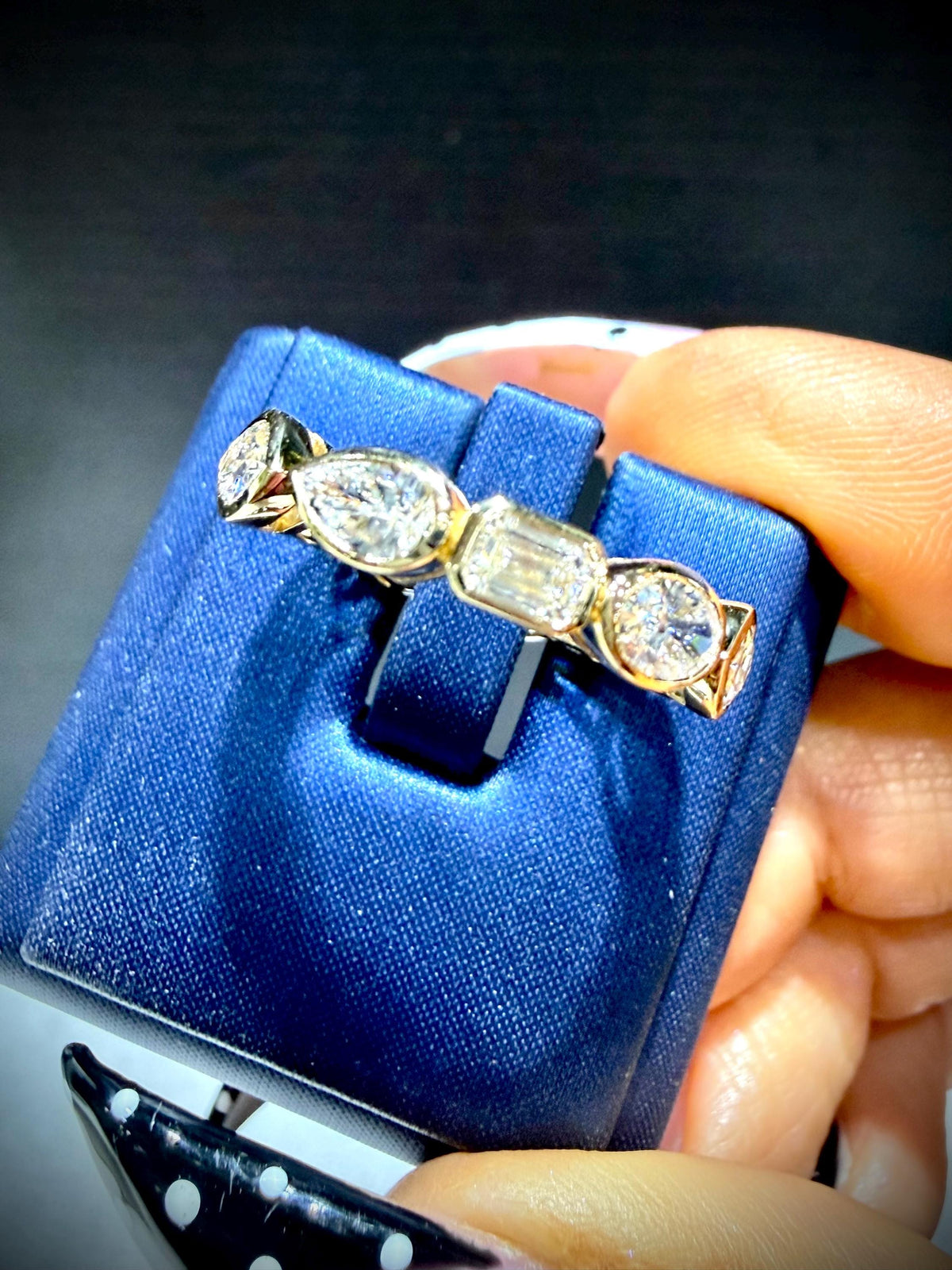 14K Lab Grown Multi-Shape Diamond Bezel Set Eternity Band 3.24 Carats tw., Size 7