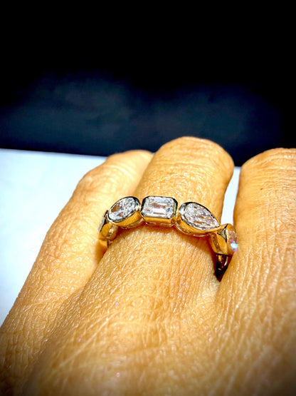 14K Lab Grown Multi-Shape Diamond Bezel Set Eternity Band 3.24 Carats tw., Size 7