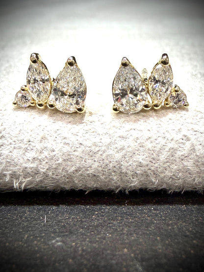 10K Lab Grown Diamond Cluster Earrings, 0.60 Carats tw.