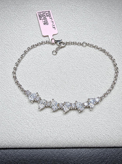 Lab Grown Pear Shape Diamond Bracelet 2.25 Carats, Sterling Silver, Adjustable