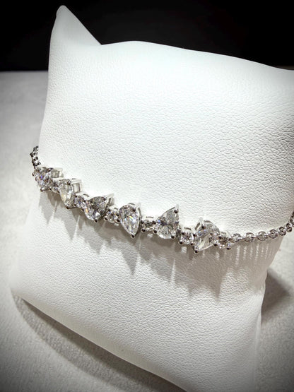 Lab Grown Pear Shape Diamond Bracelet 2.25 Carats, Sterling Silver, Adjustable