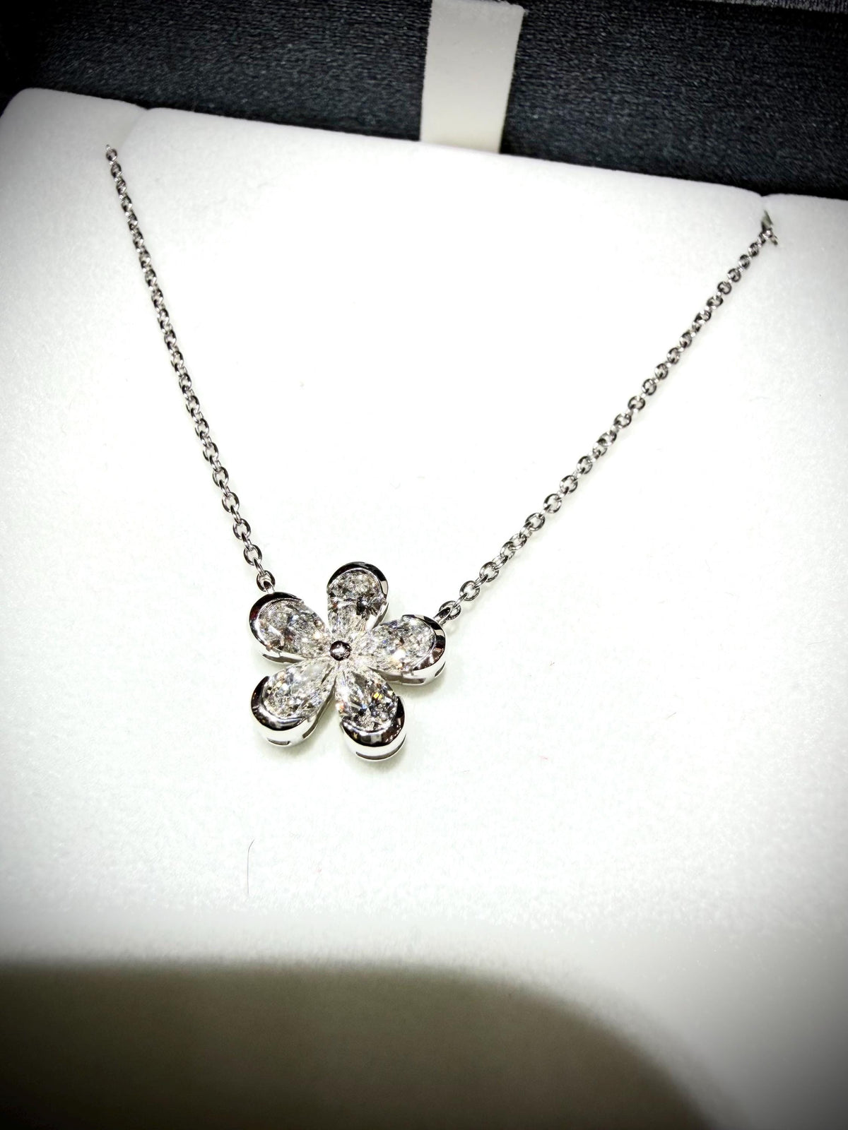 Lab Grown Diamond Flower Necklace with Pear Shape Diamonds, 0.98 Carats, Sterling Silver
